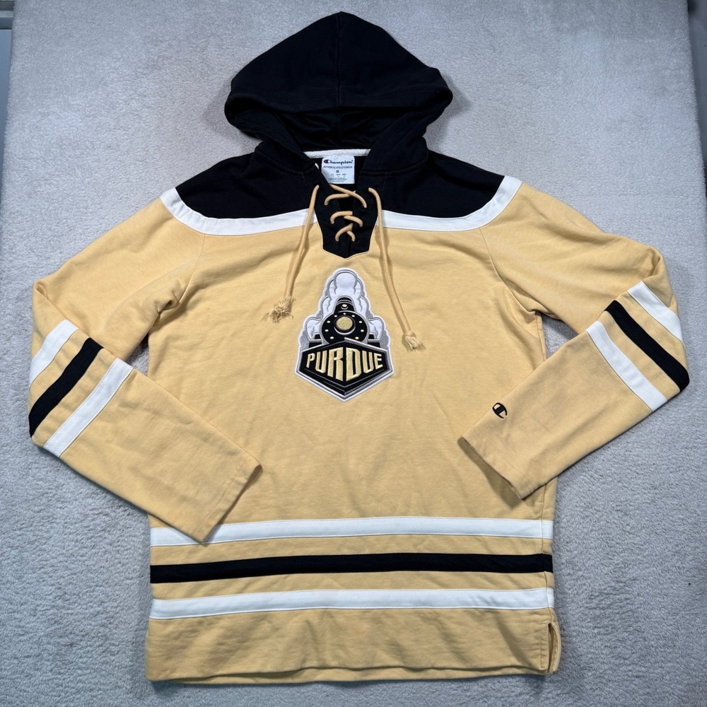 Champion‎ Hoodie Mens M Gold Purdue Stitched Hockey Jersey Sweatshirt Lace Up